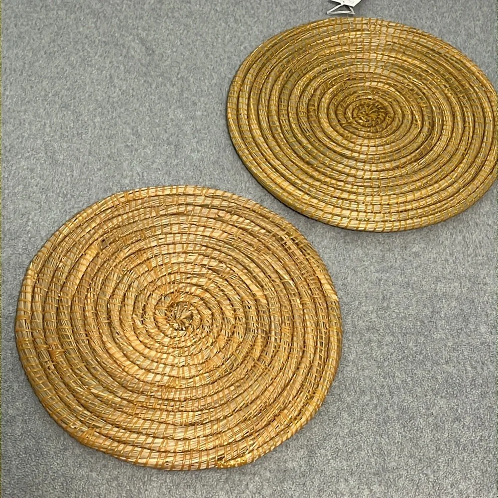 Boho Placemats Chargers Wall Decor Set of Two Round Straw Rustic Cottagecore